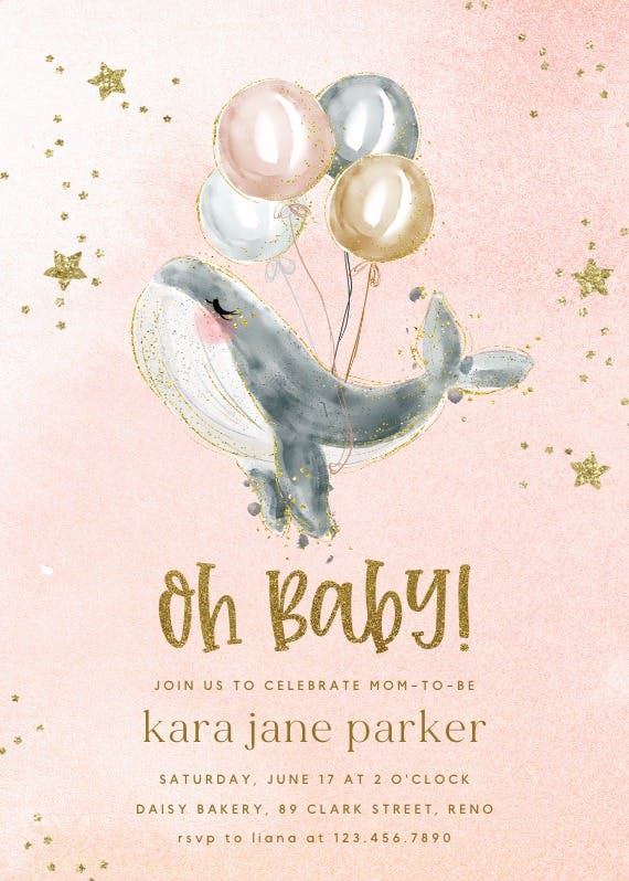 Little gold whale -  invitación para baby shower