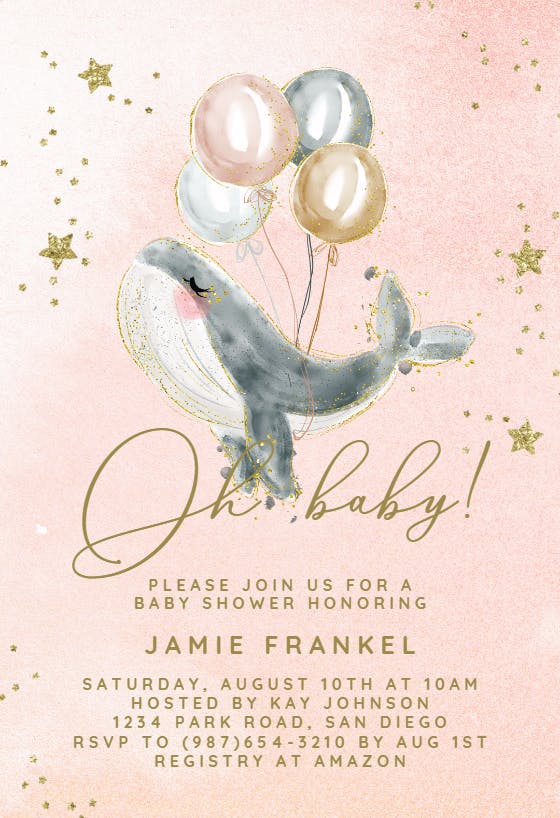 Little gold whale - printable party invitation
