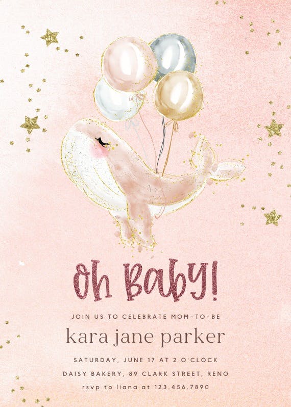 Little gold whale - baby shower invitation