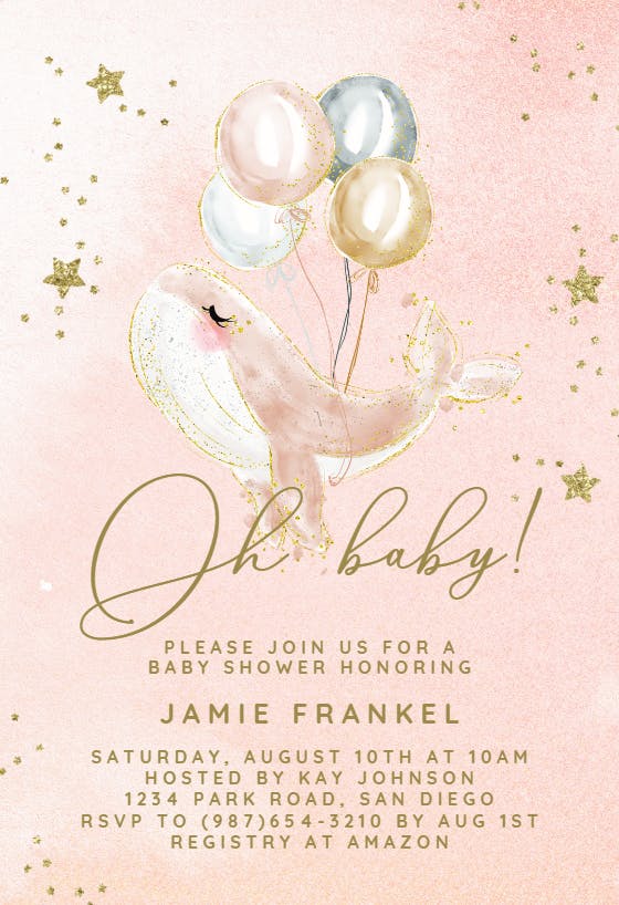 Little gold whale - baby shower invitation