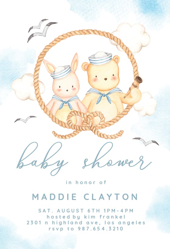 Little sailors -  invitación para baby shower de bebé niño gratis