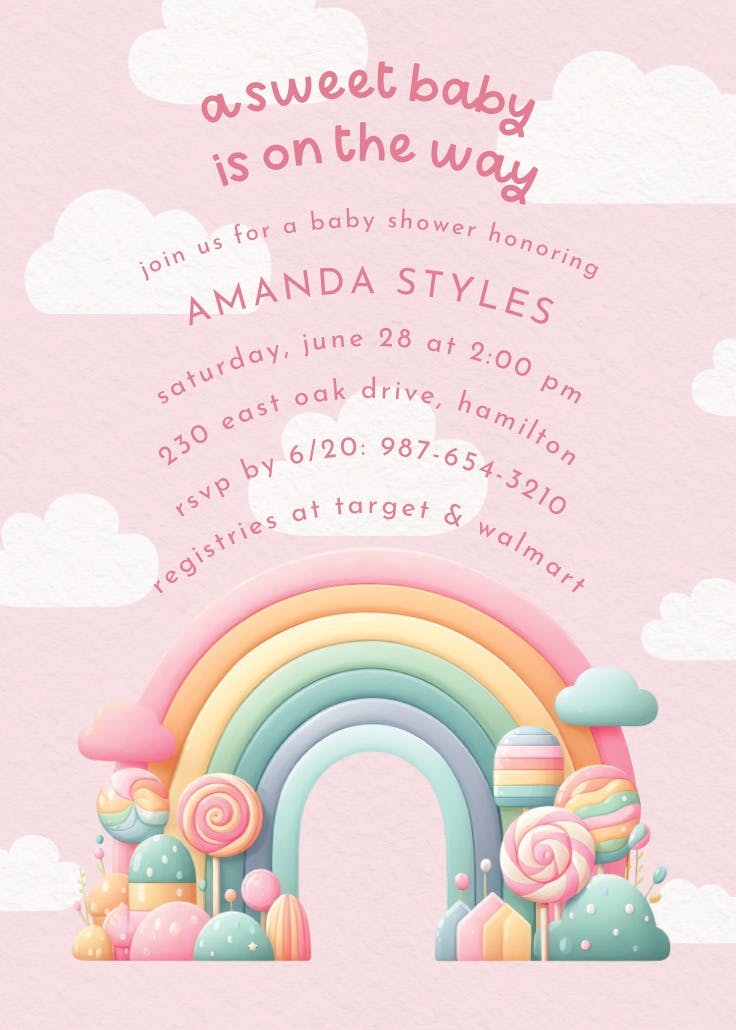 Lollipops rainbow - baby shower invitation