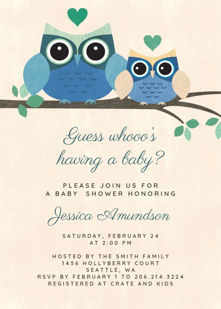 Lovely owls - baby shower invitation