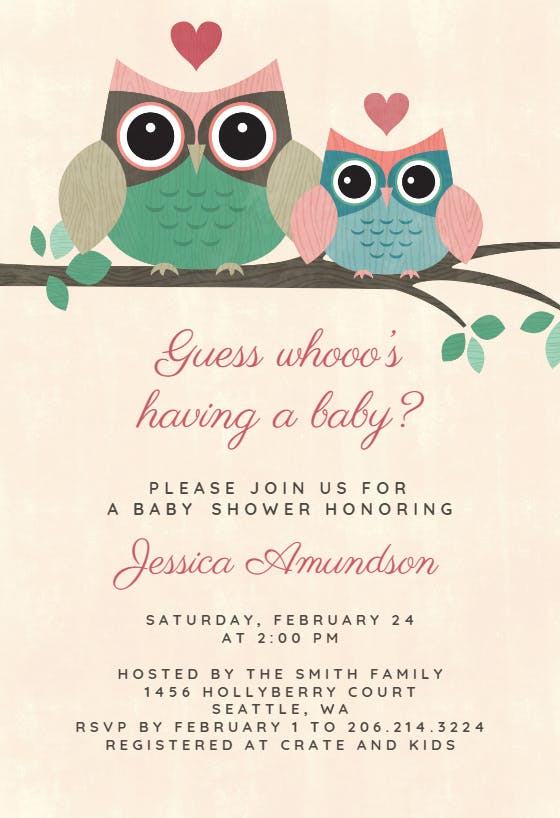Lovely owls - baby shower invitation