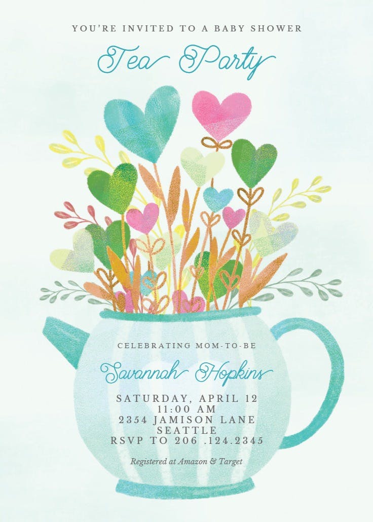 Lovely tea pot - baby shower invitation