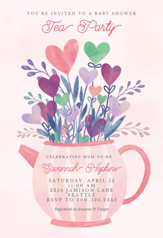 Lovely tea pot - baby shower invitation