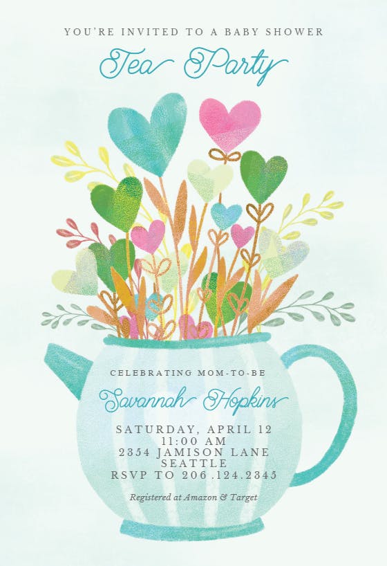 Lovely tea pot -  invitación para baby shower