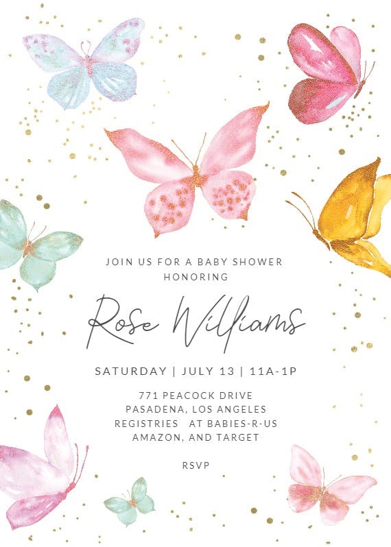 Magical butterflies -  invitación para baby shower de bebé niña gratis