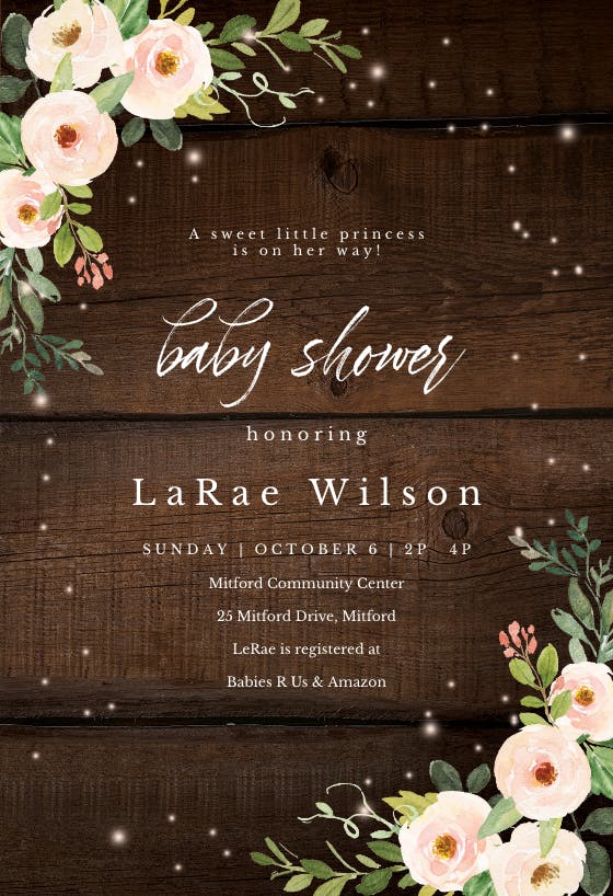 Magical rustic floral - baby sprinkle invitation