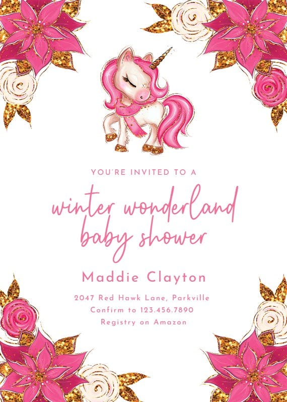 Magical unicorn party -  invitación para baby shower de bebé niña gratis