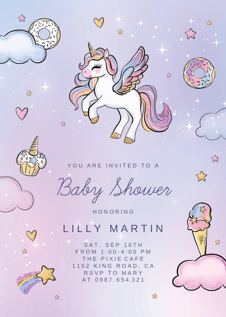 Magical unicorn party - invitación para baby shower