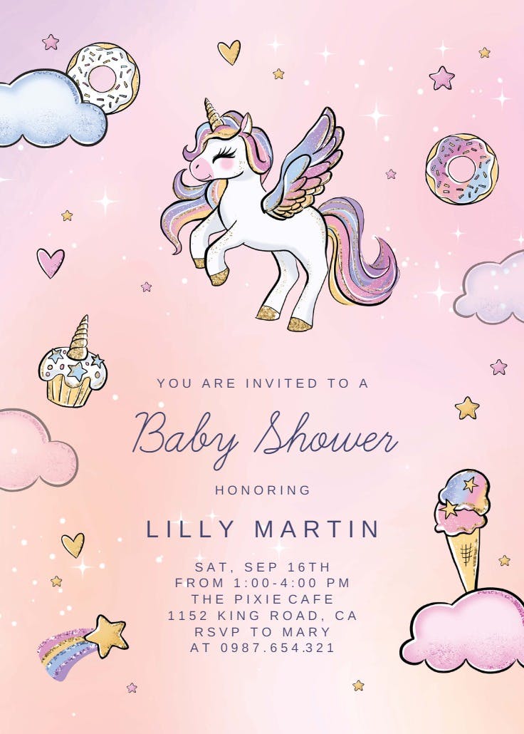 Magical unicorn party - baby shower invitation