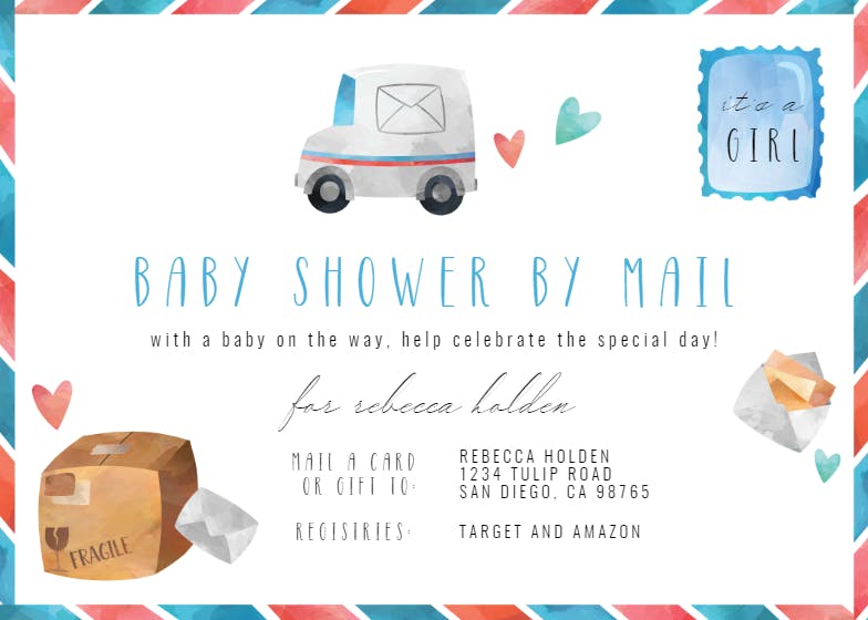 Mail truck -  invitación para baby shower