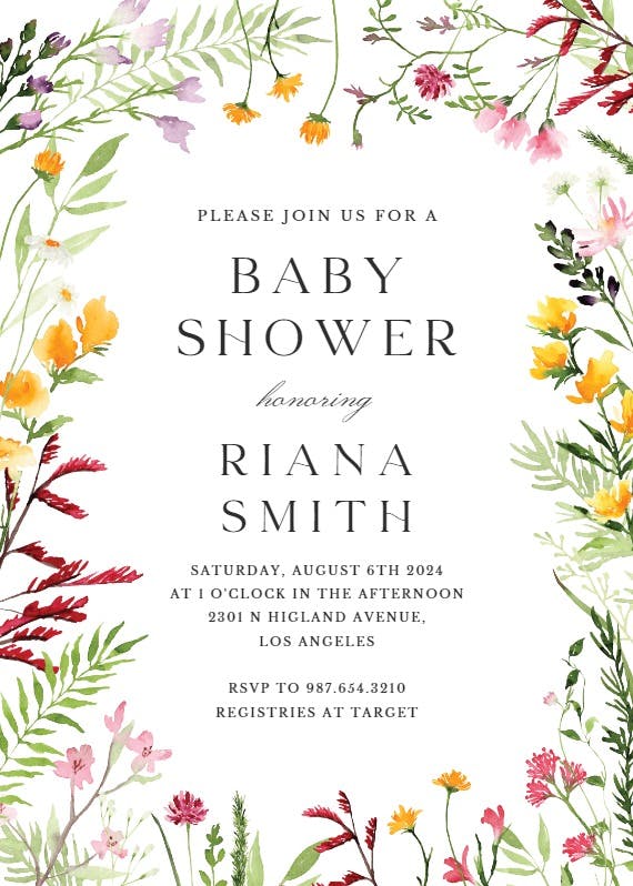 Meadow flowers - baby shower invitation