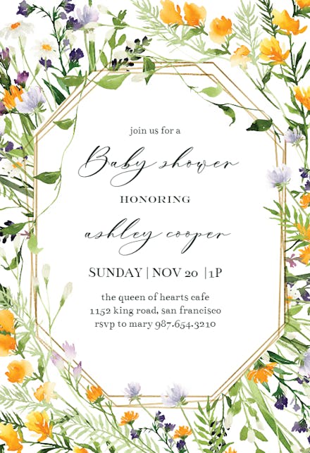 Meadow Flowers Golden Frame - Invitation Template