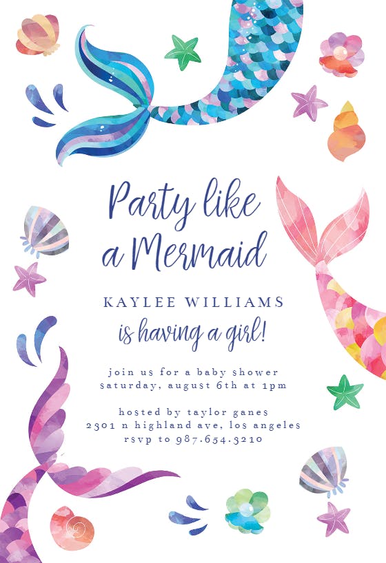 Mermaid Tail - Baby shower invitation Template (Free) | Greetings Island