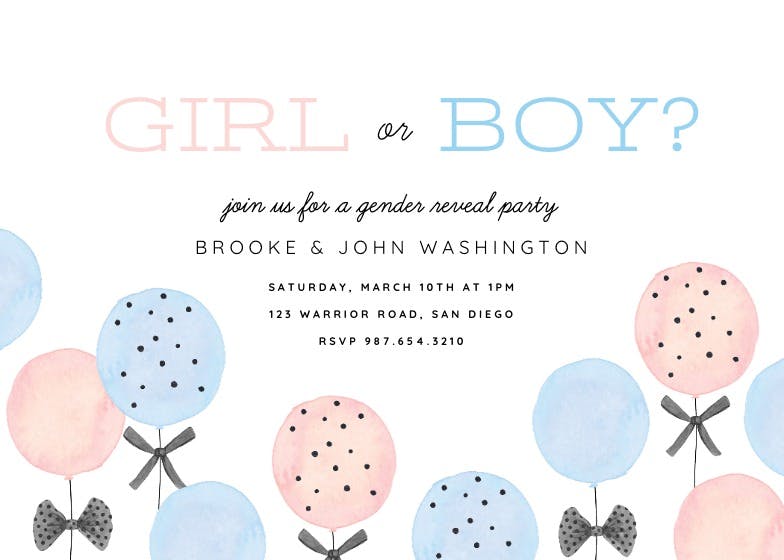 Minimal balloons - gender reveal invitation