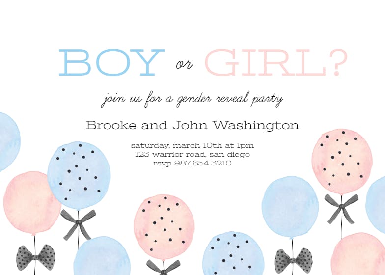 Minimal Balloons - Gender Reveal Invitation Template (Free) | Greetings ...