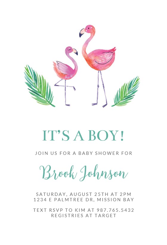 Mom & baby flamingo - baby shower invitation