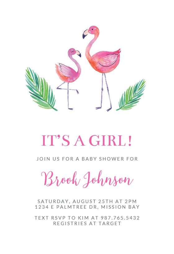 Mom & baby flamingo -  invitación para baby shower de bebé niña gratis