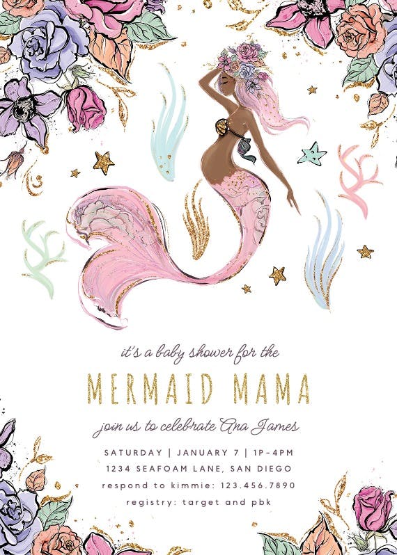Mommy mermaid -  invitación para baby shower