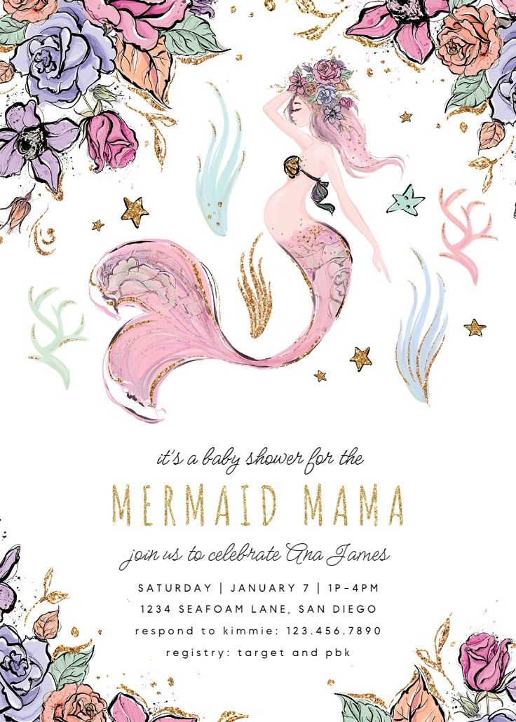 Mommy Mermaid - Baby shower invitation Template (Free) | Greetings Island