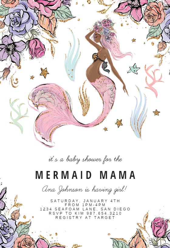 Mommy mermaid -  invitación para baby shower de bebé niño