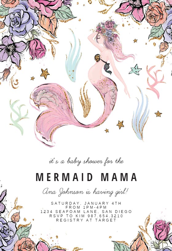 Mommy mermaid - baby shower invitation