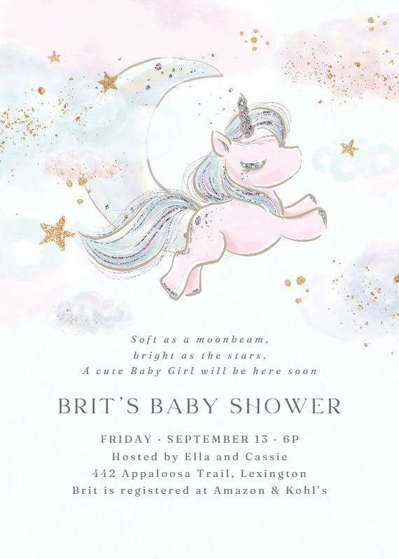 Moon unicorn -  invitación para baby shower