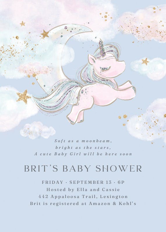Moon unicorn -  invitación para baby shower de bebé niña gratis