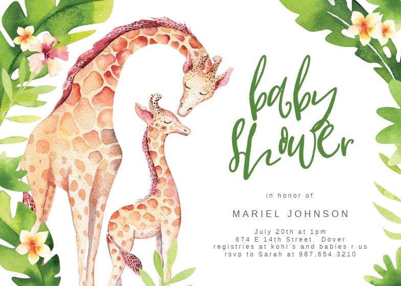 Mother and baby giraffes - baby shower invitation