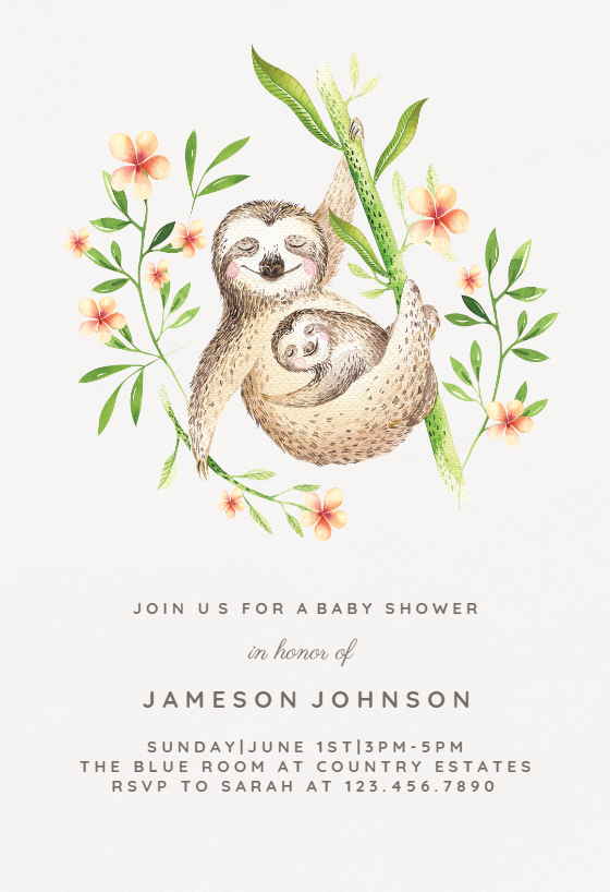 sloth baby shower invitations