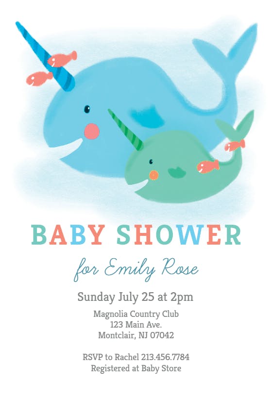 Narwhal - baby shower invitation