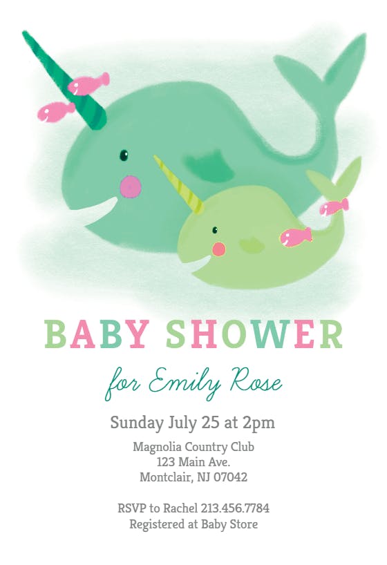 Narwhal - baby shower invitation