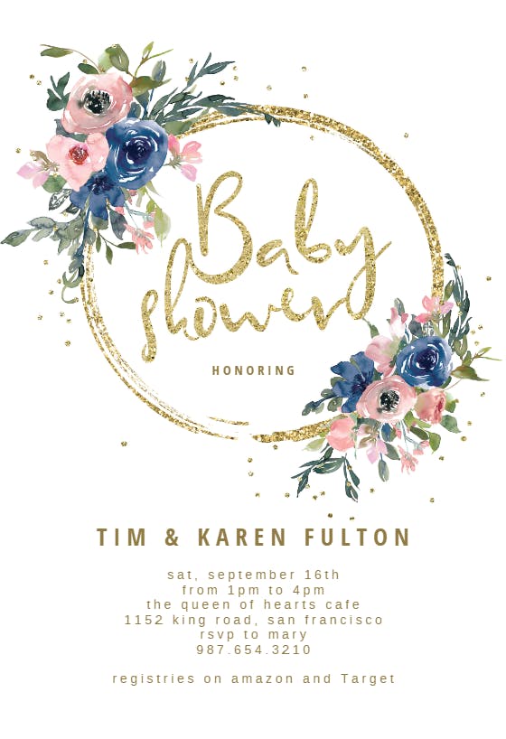 Navy & blush bouquet - baby shower invitation
