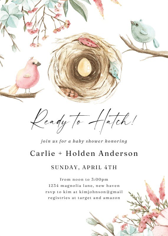 Nest -  invitación para baby shower de bebé niña gratis