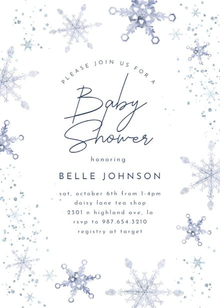 Silver Snowflakes - Baby shower invitation Template (Free) | Greetings ...