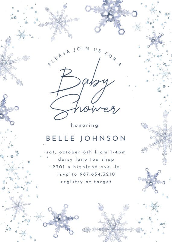 Night snowfall - baby shower invitation