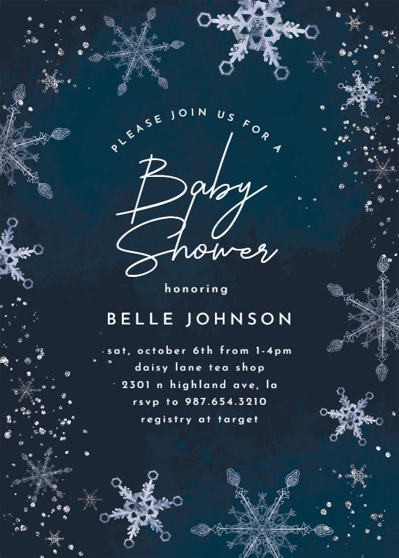 Night snowfall - baby shower invitation
