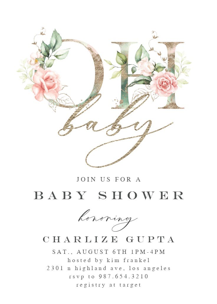 Oh baby floral gold - invitación para baby shower