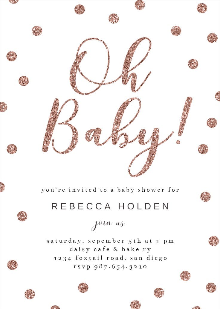 Oh baby rose gold glitter - invitación para baby shower