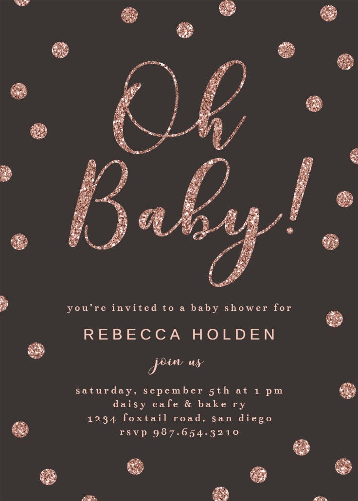 Oh baby rose gold glitter -  invitación para baby shower