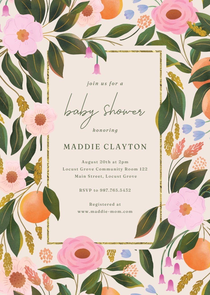 Orange blossoms - baby shower invitation