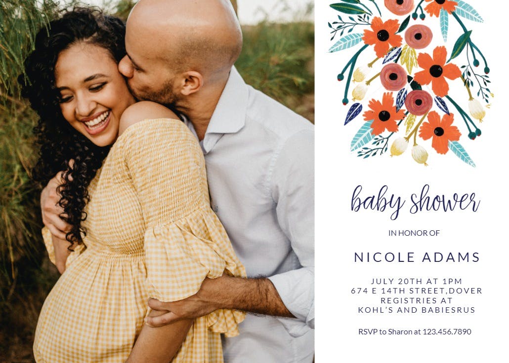 Orange floral - baby shower invitation