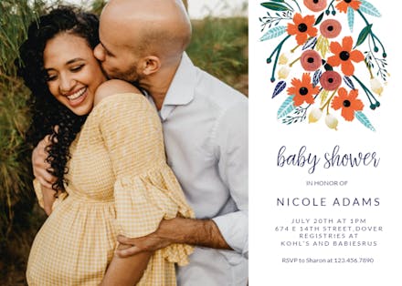 Orange Floral - Baby Shower Invitation