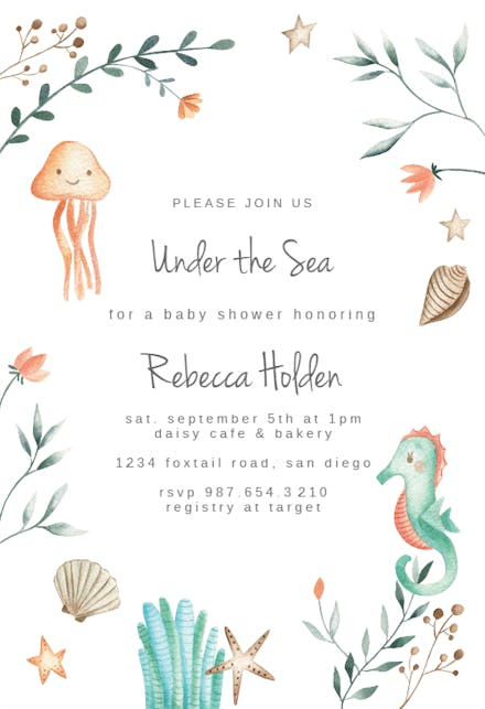 Cute Fishing Under Water - Baby Shower Invitation, Print Templates