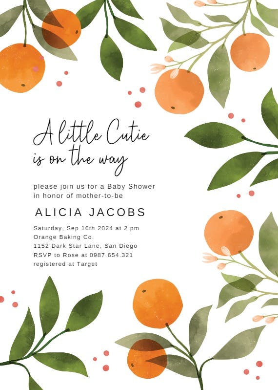 Oranges and florals -  invitación para baby shower