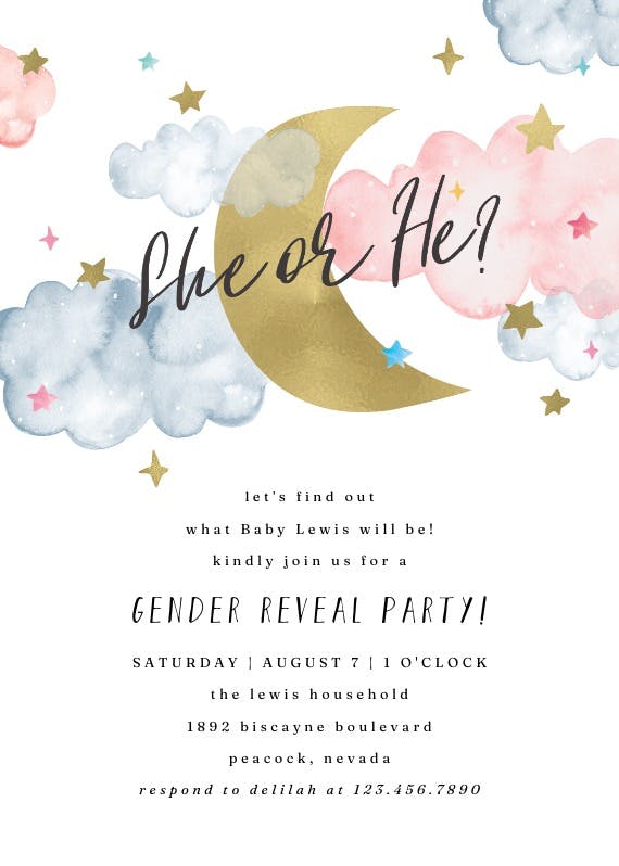 Over the moon - gender reveal invitation