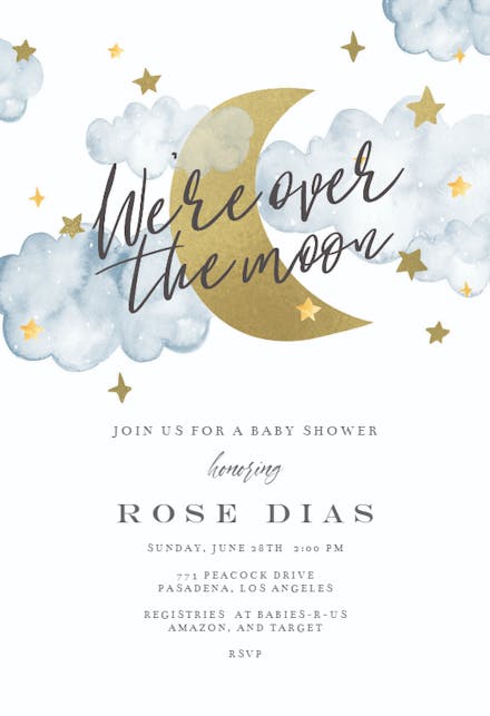 over the moon - baby shower invitation template  greetings
