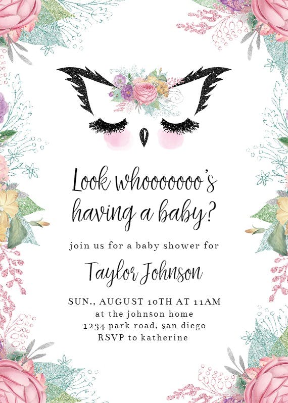 Owl face - baby shower invitation